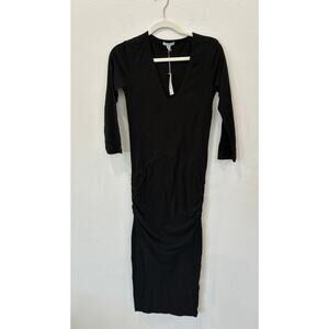 James Perse V-Neck Bodycon Midi Dress Black Size 2 Medium NWT